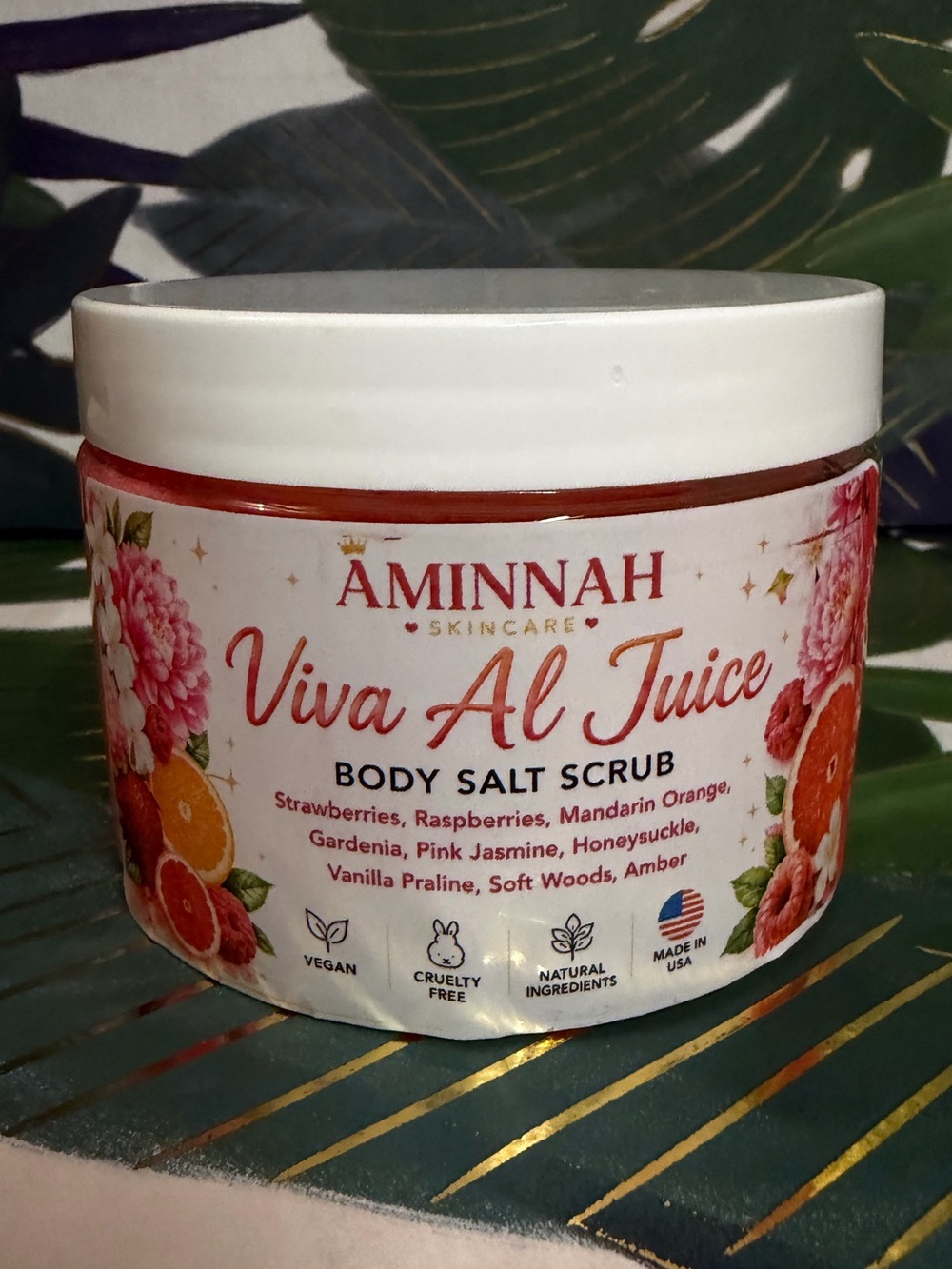 Aminnah Viva Al Juice Body Salt Scrub 12 oz Berry Mandarin Vanilla
